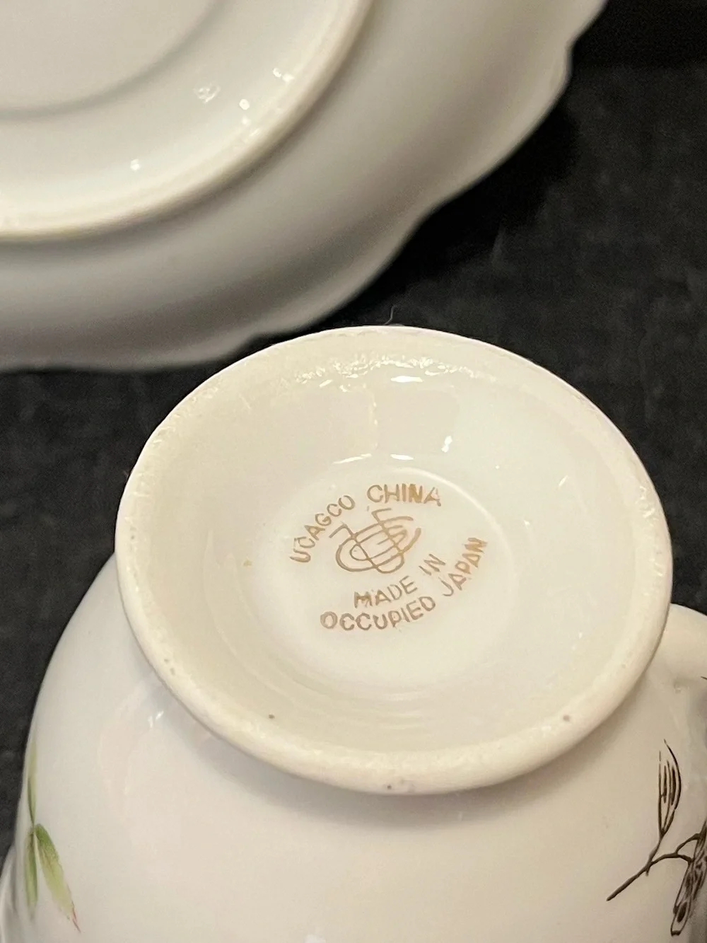 VTG Ucagco Demitasse Cup & Saucer with Cherry Motif & Gold Trim Made Occ. Japan